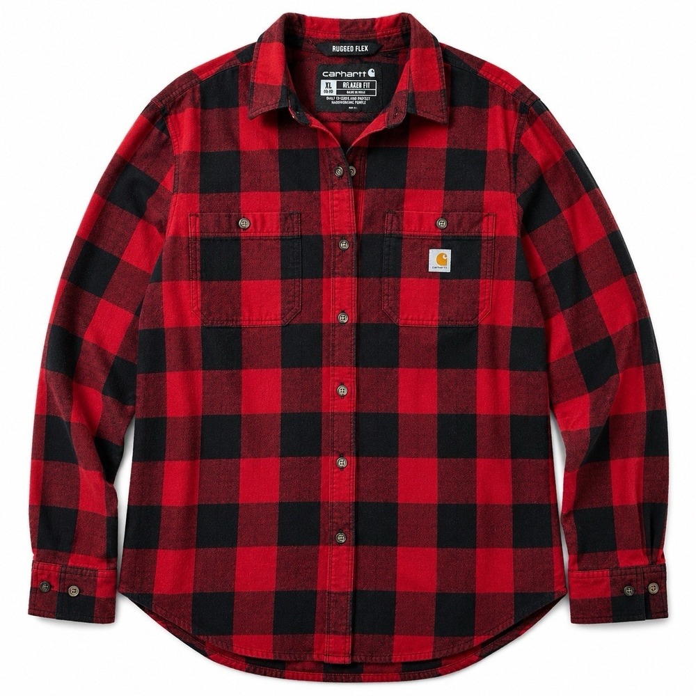 Carhartt Rugged Flex Buffalo Plaid Flannel Shirt Women's XL Red Black